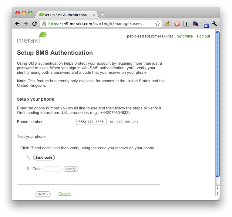 Setup two-factor authentication