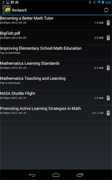 Backpack content on Nexus 7