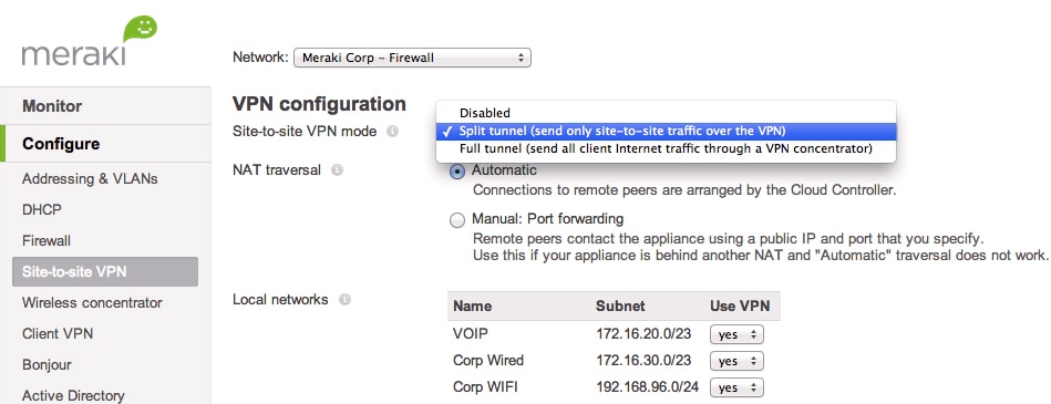 meraki vpn client configuration