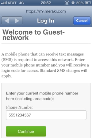 SMS splash: mobile phone number input