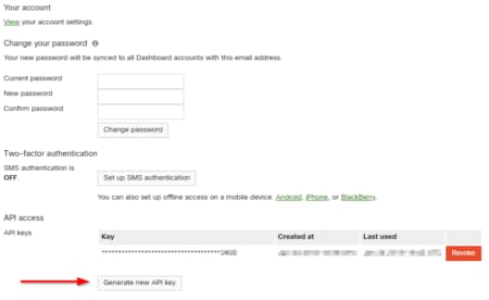 Generate a new API key in dashboard