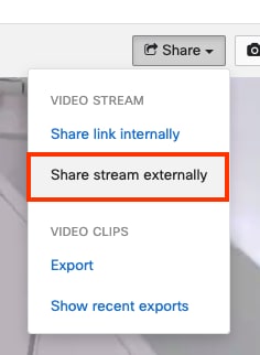 Screenshot of menu option to share strean externally