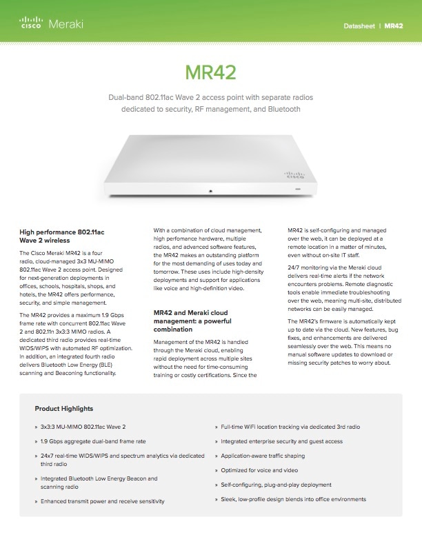 MR42 Datasheet | Cisco Meraki