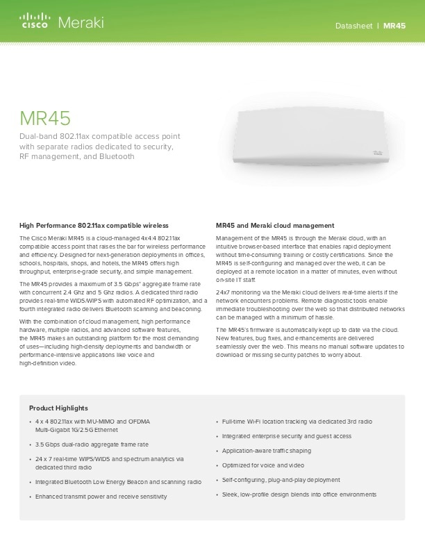 MR45 Datasheet | Cisco Meraki