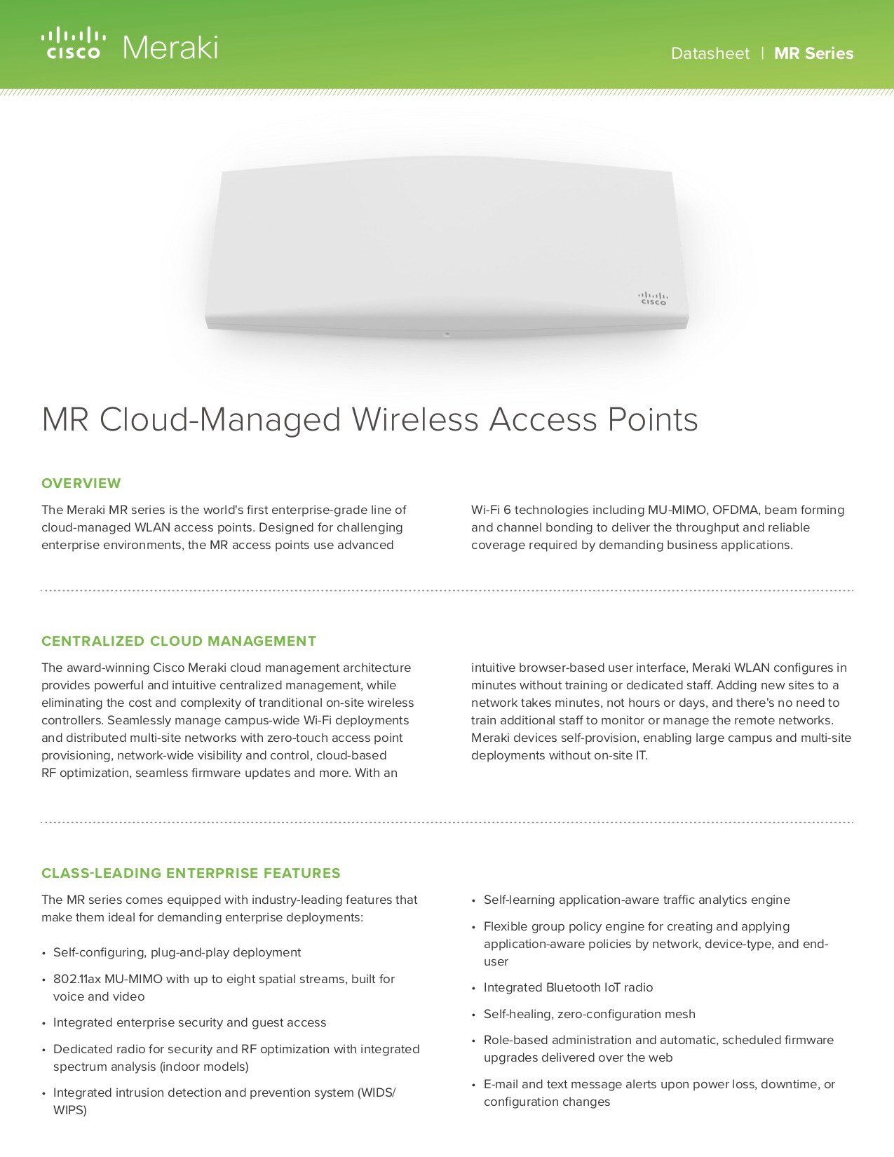 MR Family Datasheet | Cisco Meraki