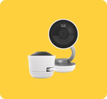 Cisco Meraki Smart Camera Product on a yellow background
